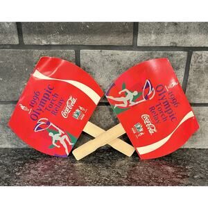 2 Vintage 1996 Olympic Torch Relay & Coca Cola Collab Hand Fans Dual Sided